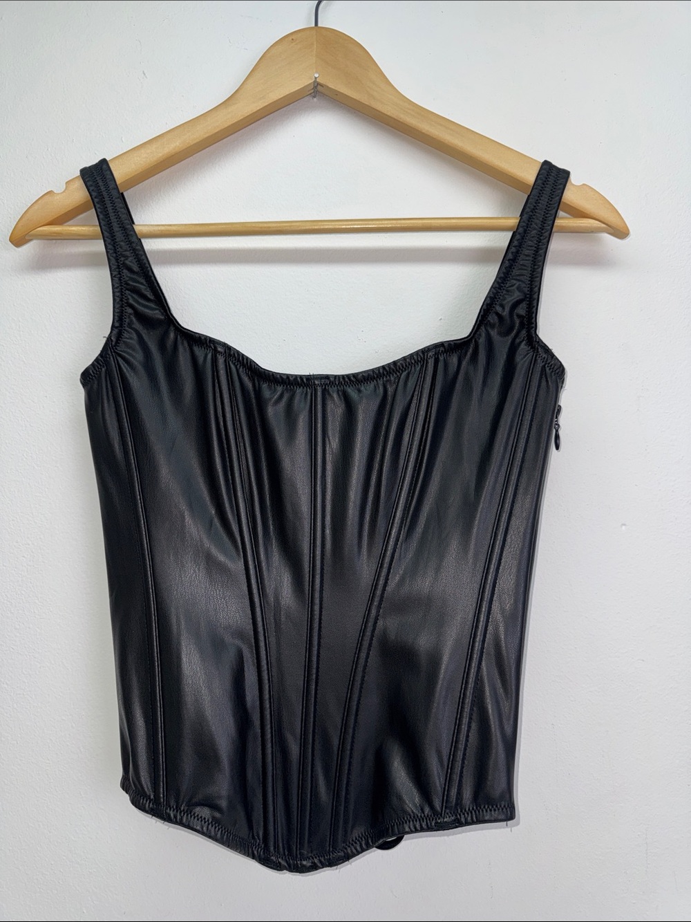 Victoria's Secret Black Faux Leather Corset Tank Sz XS NWT